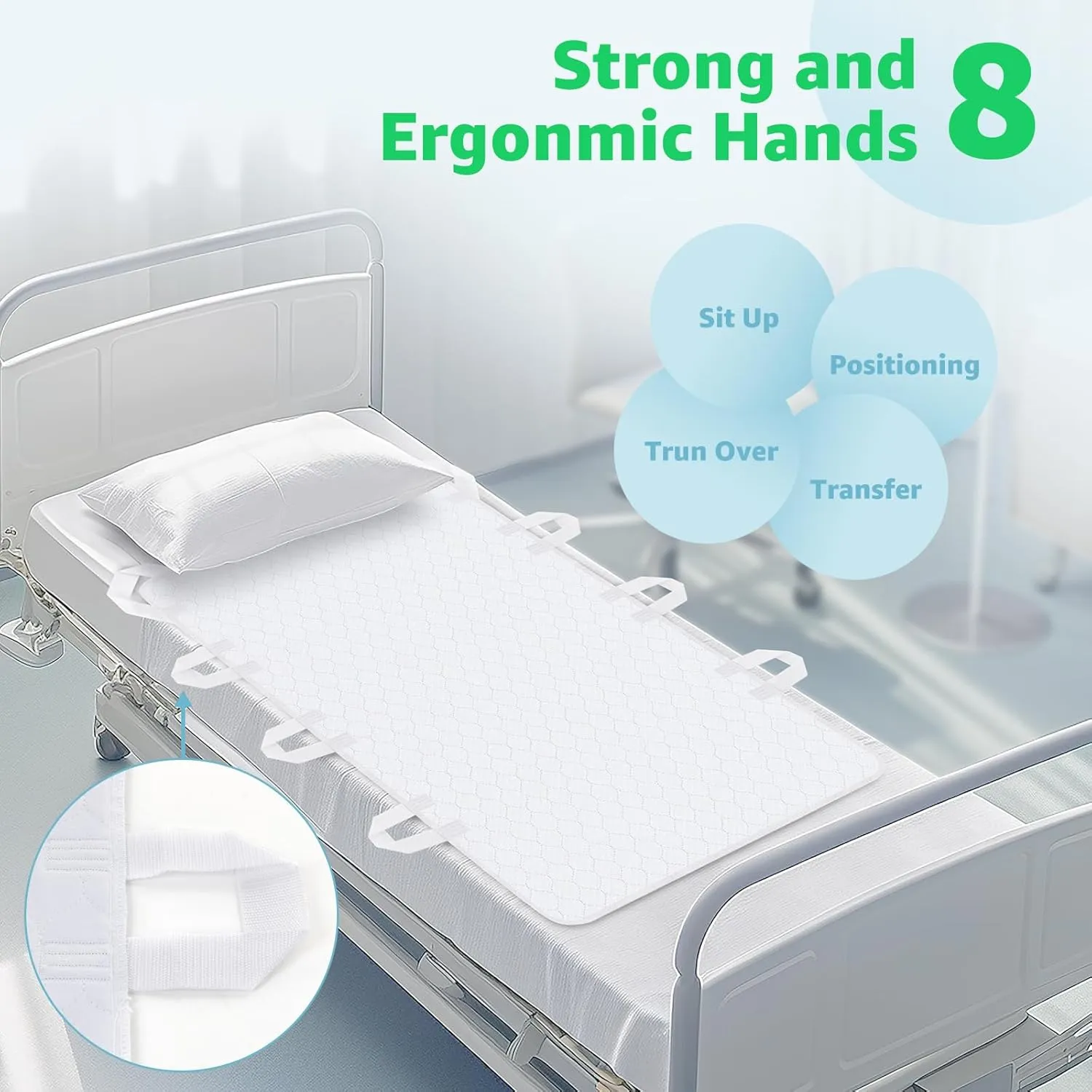 Incontinence Bed Pads Whasbable: Waterproof Bed Pads for Elderly with 8 Handles,4 Pcs 34"x52" Reusable Bed Underpads, Positioning Bed Pads for Incontinence Adult, Bedwet,Kids,Bedridden,Hospitals