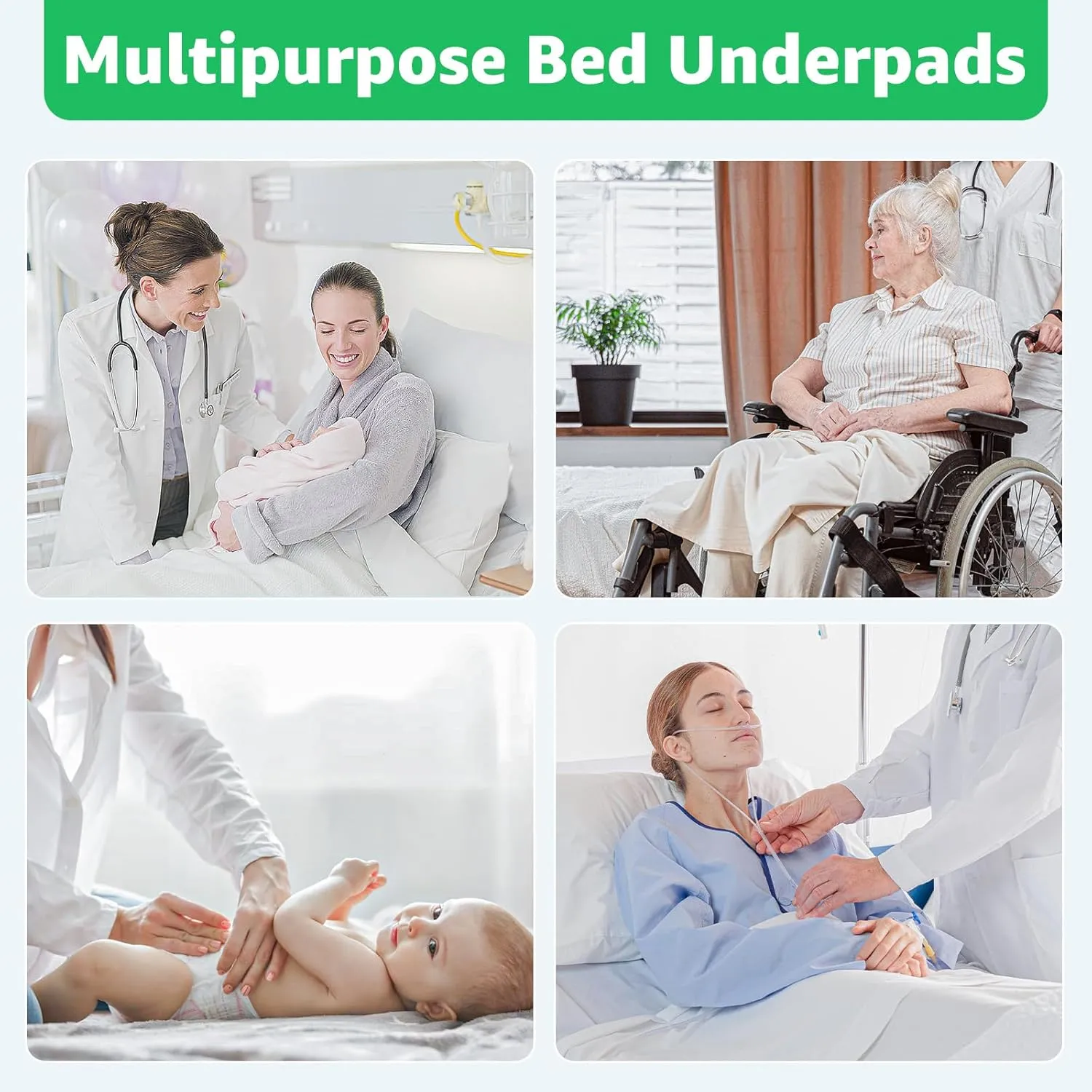 Incontinence Bed Pads Whasbable: Waterproof Bed Pads for Elderly with 8 Handles,4 Pcs 34"x52" Reusable Bed Underpads, Positioning Bed Pads for Incontinence Adult, Bedwet,Kids,Bedridden,Hospitals