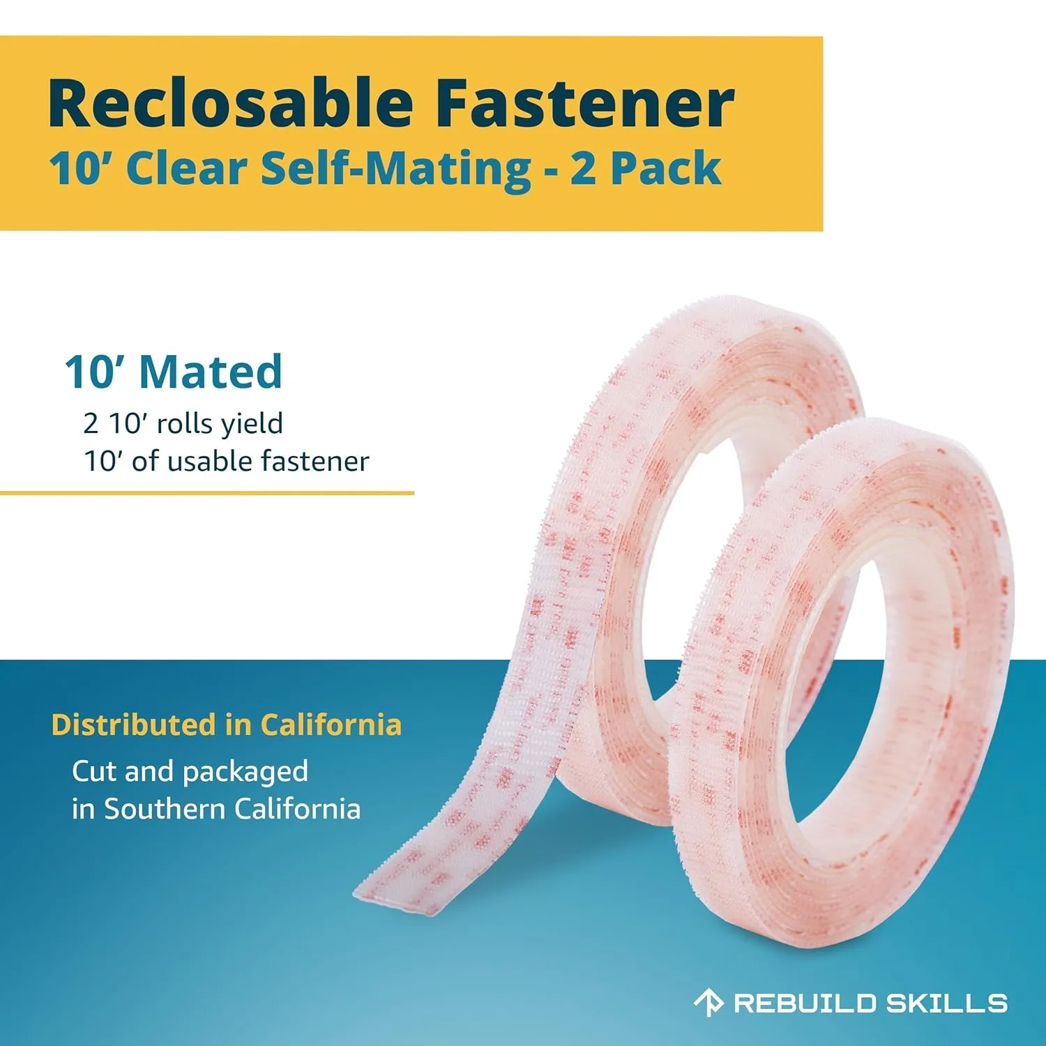 Industrial Strength -10FT 2Pack - Clear Indoor/Outdoor Adhesive Mounting Tape- Self Mating Reclosable Fastener Compatible with 3M SJ3550 / SJ3560 Dual Lock
