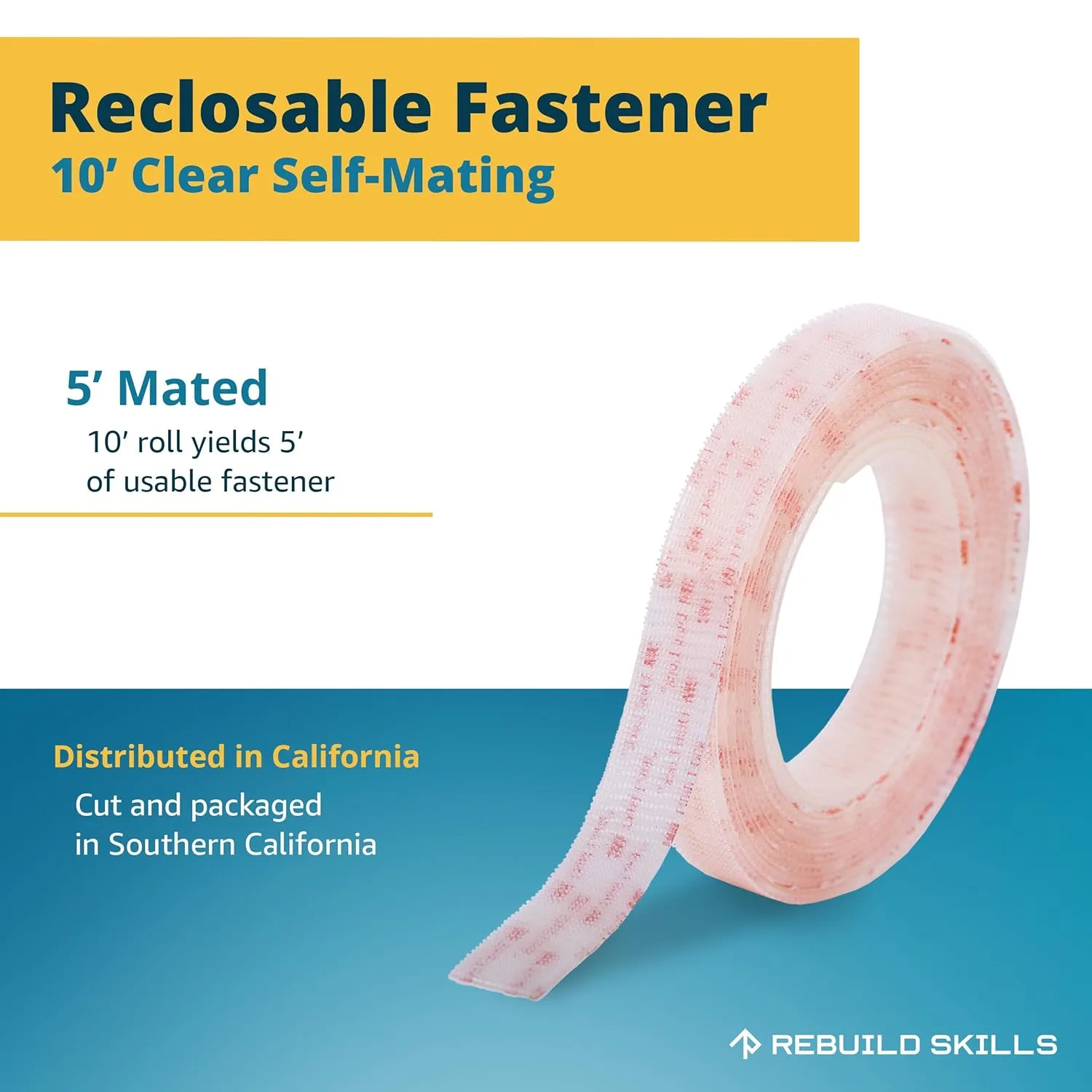 Industrial Strength - 10FT Clear Indoor/Outdoor Adhesive Mounting Tape - Self Mating Reclosable Fastener Compatible with 3M SJ3550 / SJ3560 Dual Lock