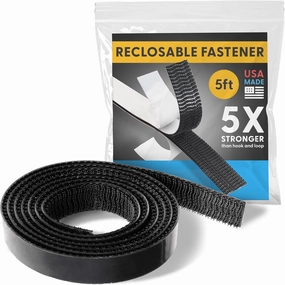 Industrial Strength - 5FT Black Indoor/Outdoor Adhesive Mounting Tape - Self Mating Reclosable Fastener Compatible with 3M SJ3550 / SJ3560 Dual Lock