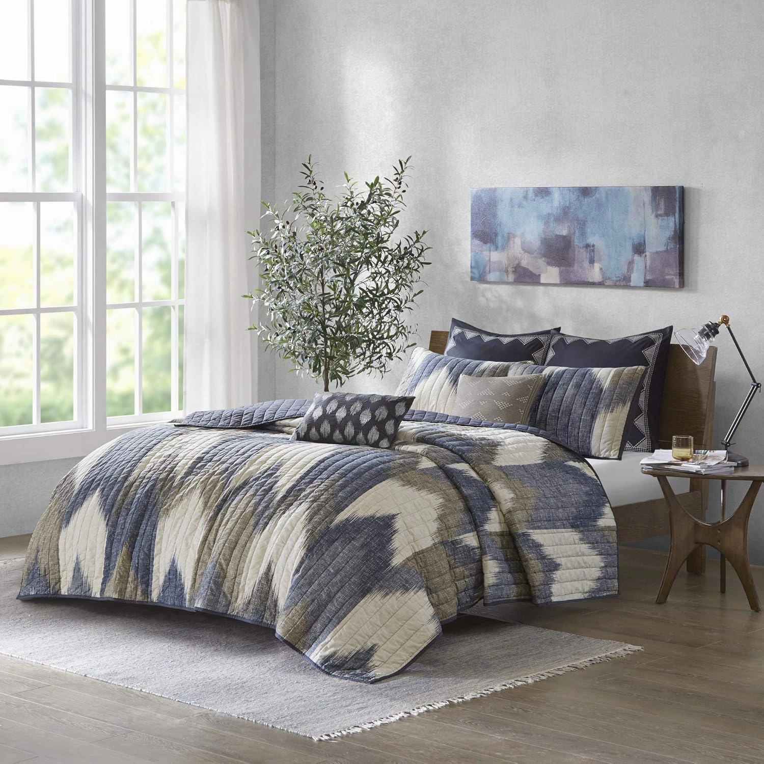 INK IVY Reversible Cotton Quilt-Luxury Double Sided Stitching Design All Season, Breathable Coverlet Bedspread Bedding, Matching Shams, King/Cal King(104"x92"), Alpine Chevron Navy 3 Piece