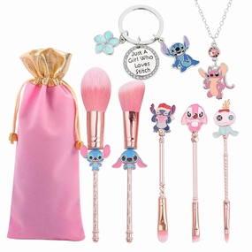 Interstellar Baby Makeup Brushes Set - 5Pcs Creative Stitch Theme Cosmetic Brushes Set, Premium Synthetic Foundation Eyeshades Brush Set Best Gift for Young Girl Women (Pink Set 3)