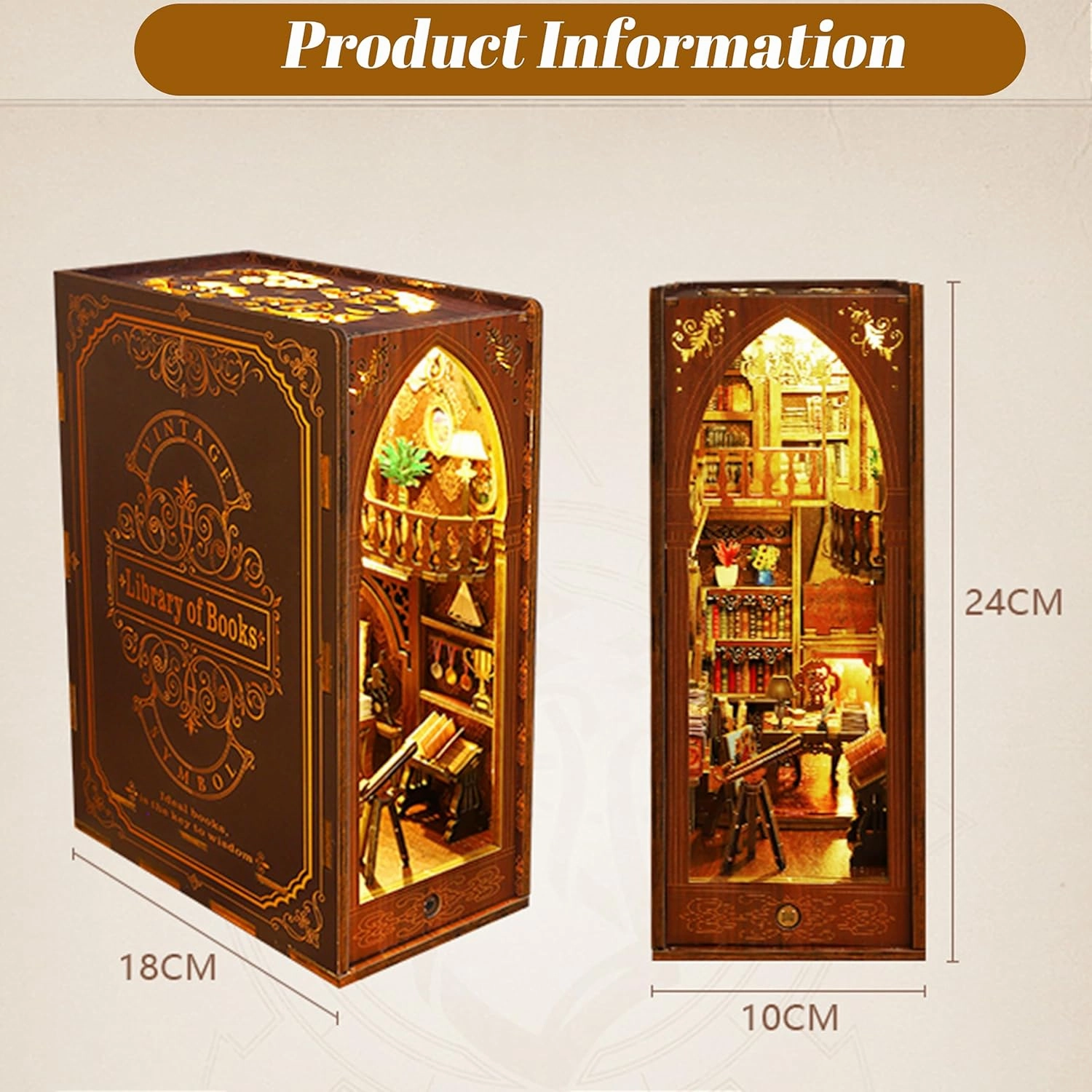 ISSEVE DIY Book Nook Kit, 3D Wooden Puzzle DIY Miniature House Kit for Booknook Shelf Insert Decoration, Magic Book House Stand Bookshelf Dollhouse for Adults with Sensor Light (Library of Books)