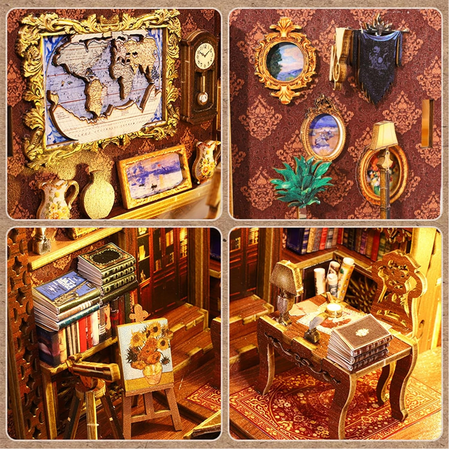 ISSEVE DIY Book Nook Kit, 3D Wooden Puzzle DIY Miniature House Kit for Booknook Shelf Insert Decoration, Magic Book House Stand Bookshelf Dollhouse for Adults with Sensor Light (Library of Books)