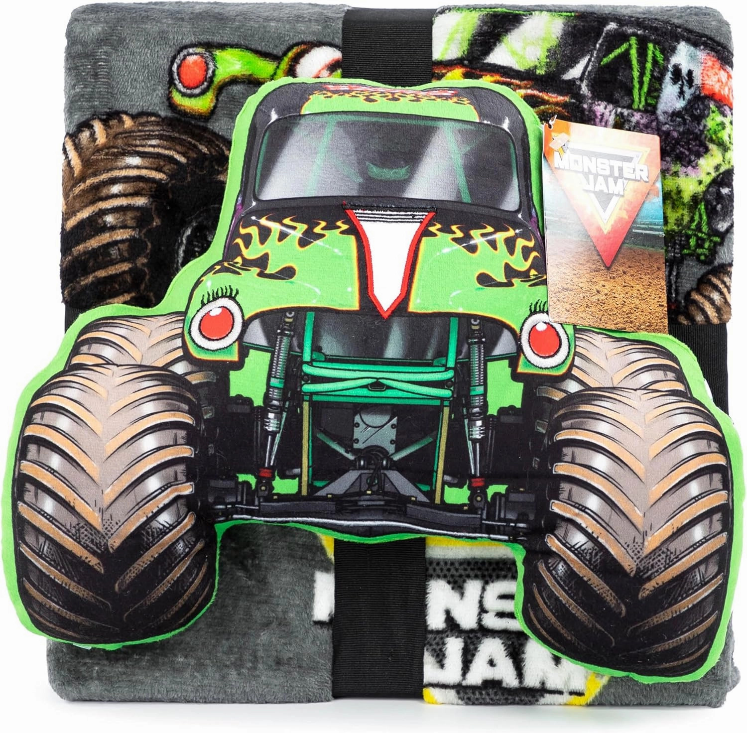 Jay Franco Monster Jam Grave Digger Nogginz Set - 40 x 50 Inch Lightweight Travel Throw Blanket & Pillow - Kids Super Soft 2 Piece Bedding Set