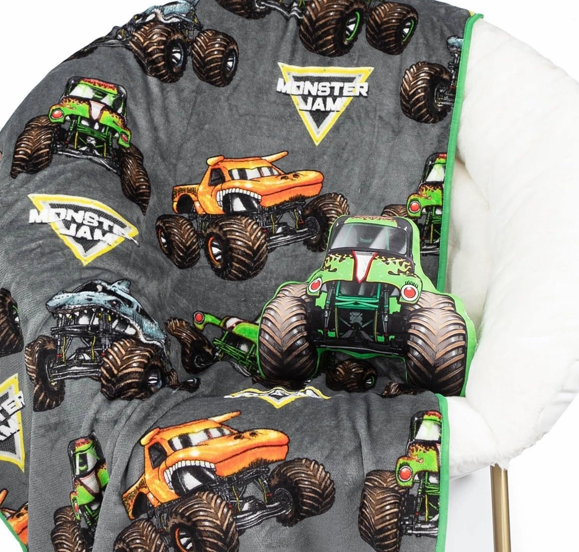 Jay Franco Monster Jam Grave Digger Nogginz Set - 40 x 50 Inch Lightweight Travel Throw Blanket & Pillow - Kids Super Soft 2 Piece Bedding Set