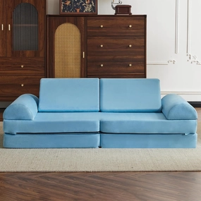 jela Kids Couch Safety Certified Play Couch Soft Kids Sofa with Machine Washable Cover Thick Foam Fort Building Set for Playroom Indoor (57"x28"x18", Baby Blue)