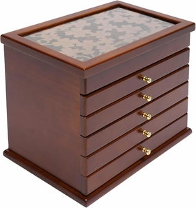 Jewelry Box for Women, 6 layers Wood Sunglasses Jewelry Storage Case with Drawers for Girls, Jewelry Watches Storage Organizer for Hairpin, Earring, Ring, Bracelet, Watches, Necklace (Walnut)