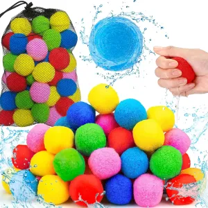 Jishi Reusable Water Balloons 60pcs Water Sponge Balls for Kids, Beach Pool Toys Outdoor Yard Water Fight Games for Kids Ages 3-5 4-8-12 Year old Boys Girls Teens Adults Family Party, Summer Fun Gifts
