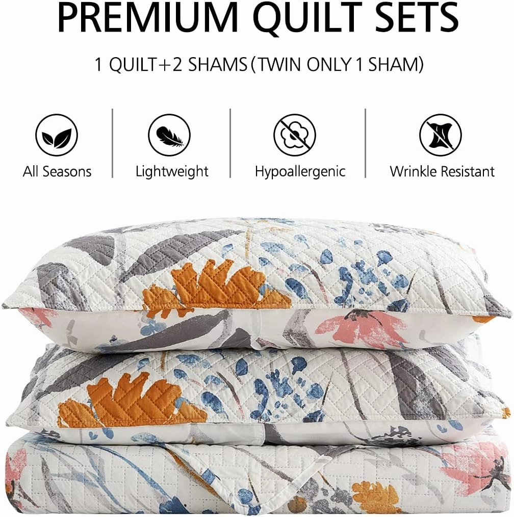 JML Quilt Set King Size (92" x104"), 3-Piece, King Size Quilt with 2 Pillow Shams - Soft and Lightweight, Boho Reversible Bedding Bedspread Coverlet Set, Floral
