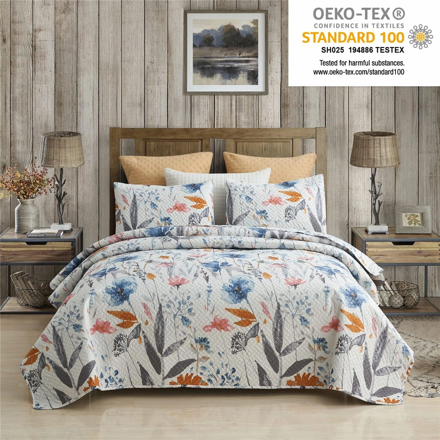 JML Quilt Set King Size (92" x104"), 3-Piece, King Size Quilt with 2 Pillow Shams - Soft and Lightweight, Boho Reversible Bedding Bedspread Coverlet Set, Floral