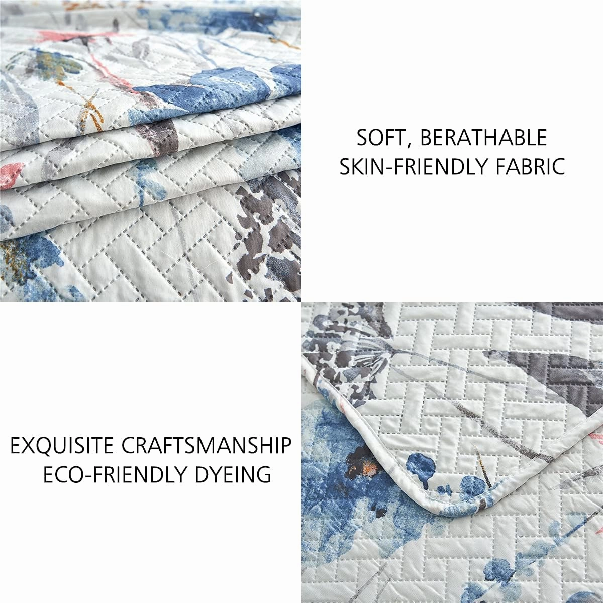 JML Quilt Set King Size (92" x104"), 3-Piece, King Size Quilt with 2 Pillow Shams - Soft and Lightweight, Boho Reversible Bedding Bedspread Coverlet Set, Floral