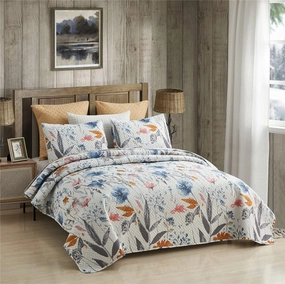 JML Quilt Set King Size (92" x104"), 3-Piece, King Size Quilt with 2 Pillow Shams - Soft and Lightweight, Boho Reversible Bedding Bedspread Coverlet Set, Floral