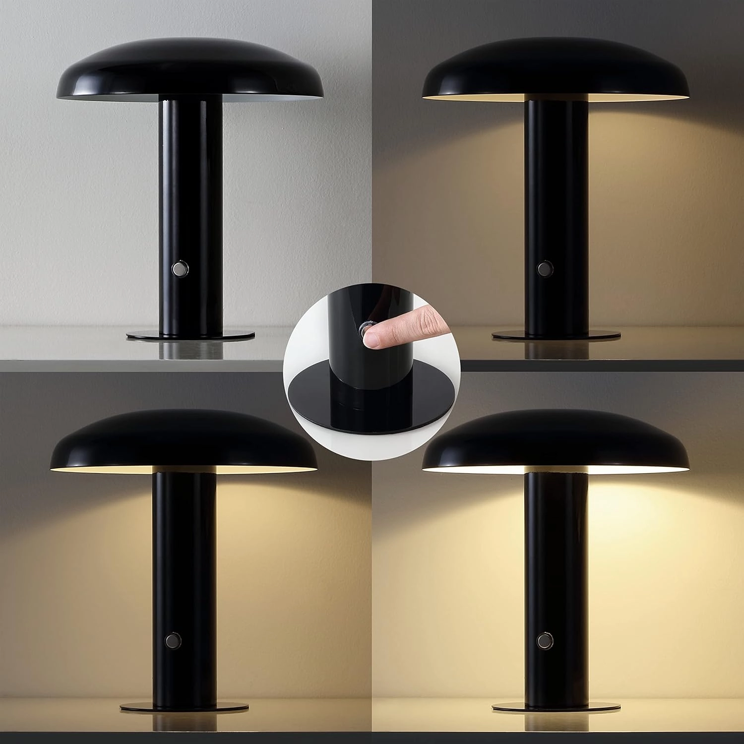 JONATHAN Y JYL7114A Suillius 11" Contemporary Bohemian Rechargeable/Cordless Portable Iron Integrated LED Mushroom Table Lamp Modern, Coastal Bedside Desk Nightstand Lamp, Black