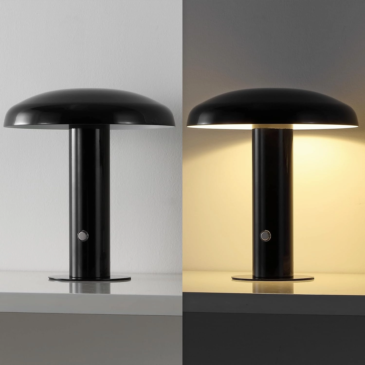 JONATHAN Y JYL7114A Suillius 11" Contemporary Bohemian Rechargeable/Cordless Portable Iron Integrated LED Mushroom Table Lamp Modern, Coastal Bedside Desk Nightstand Lamp, Black