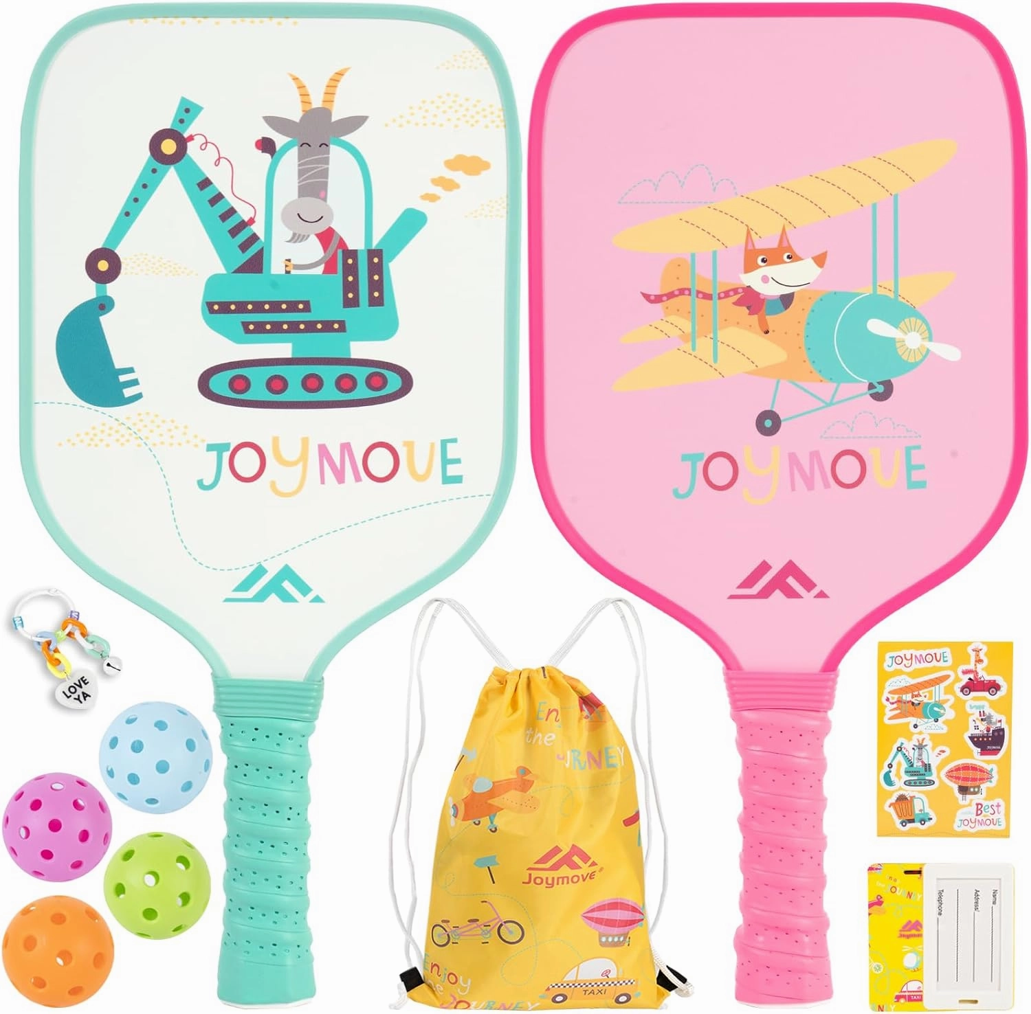 JOYMOVE Pickleball Paddles for Kids, Child Size Paddle, Lightweight Fiberglass Pickleball Set with Small Grip, 2/4 Pickleball Paddles with 4 Balls