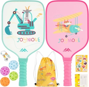 JOYMOVE Pickleball Paddles for Kids, Child Size Paddle, Lightweight Fiberglass Pickleball Set with Small Grip, 2/4 Pickleball Paddles with 4 Balls