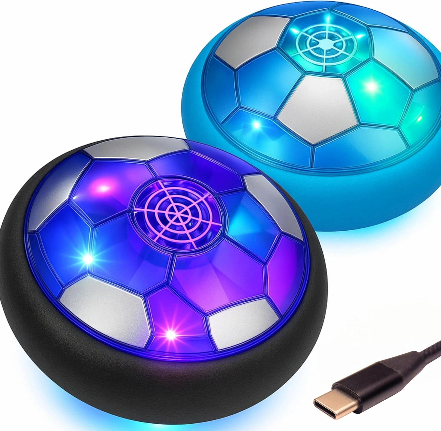 JoyX Rechargeable Hover Soccer Ball Set for Kids (2 Pack) – Indoor Floating Soccer Toys with LED Lights & Foam Bumpers – Gift for Boys & Girls Age 3-10, Toddler Soccer Game for Home or Party