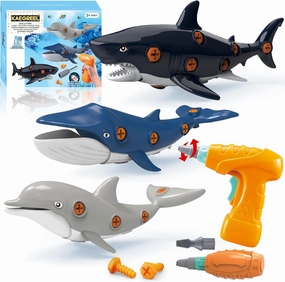 KAEGREEL Take Apart Shark Toys for Kids, Construction Take Apart Ocean Fish Toy with Electric Drill Screwdrivers, STEM Learning Building Toys for Boys Girls Birthday Gift Aged 3 4 5 6 7 8 Year Old