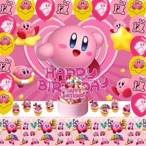 karg 𝓚𝓲𝓻𝓫𝔂 𝓢𝓽𝓪𝓻 Birthday Party Supplies Favors for Boys Kids Super Star Birthday Party Decorations Including Tableware Backdrop Cake Cupcake Toppers Ballons