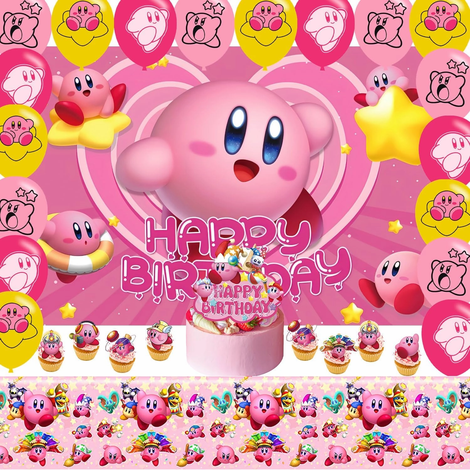 karg 𝓚𝓲𝓻𝓫𝔂 𝓢𝓽𝓪𝓻 Birthday Party Supplies Favors for Boys Kids Super Star Birthday Party Decorations Including Tableware Backdrop Cake Cupcake Toppers Ballons
