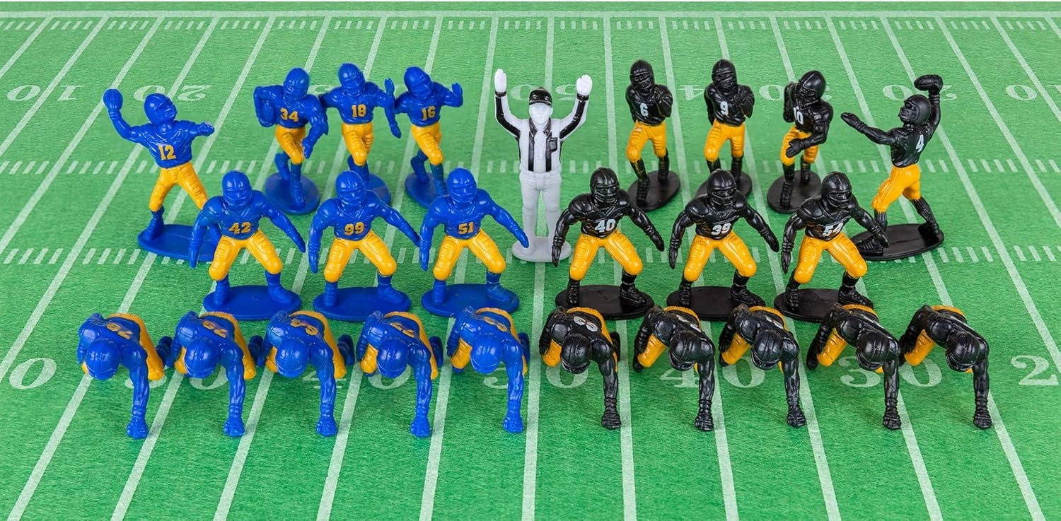 Kaskey Kids Football Guys – Blue & Yellow / Black & Gold Inspires Kids Imaginations with Endless Hours of Creative, Open-Ended Play – Includes 2 Teams & Accessories – 28 Pieces in Every Set!
