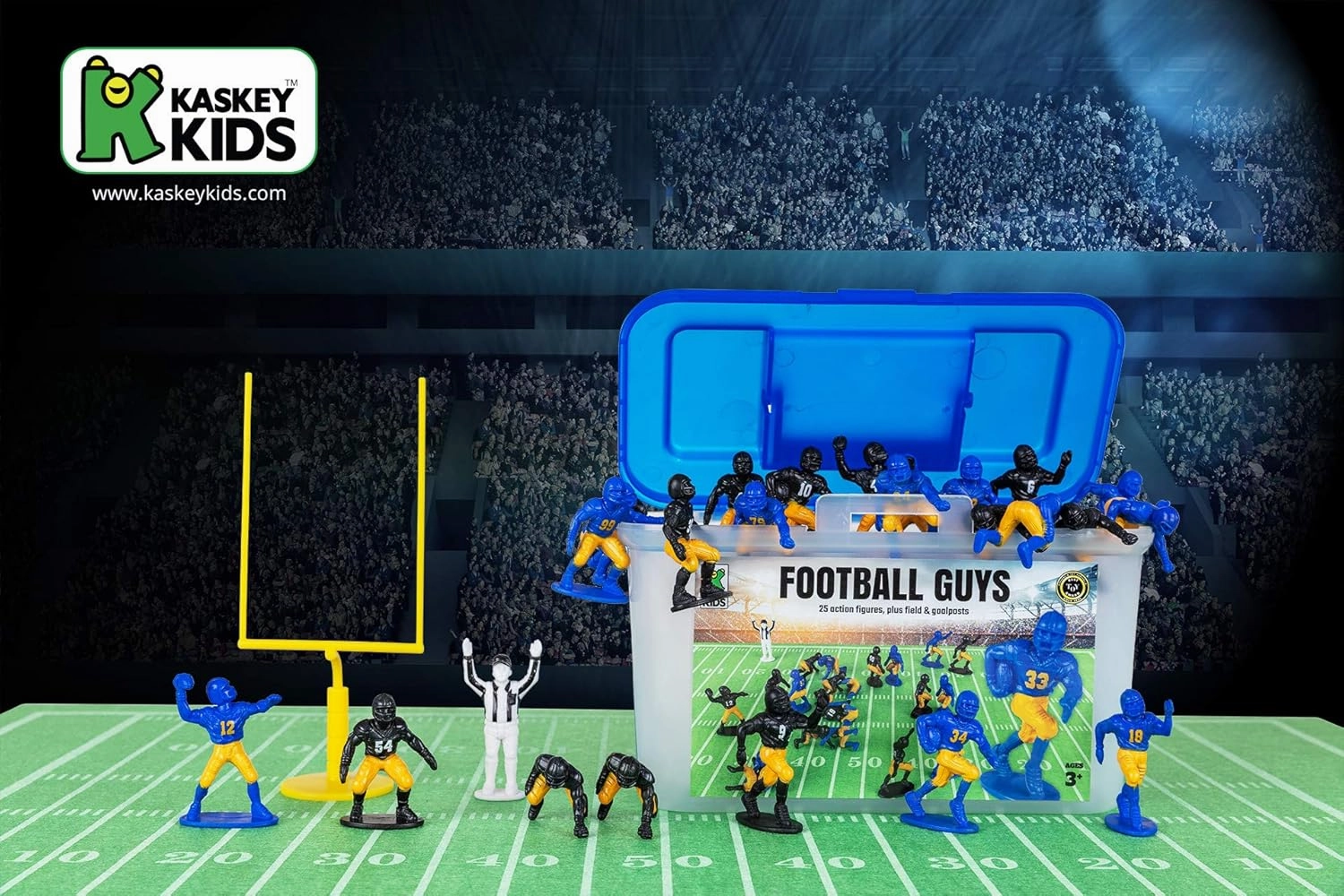 Kaskey Kids Football Guys – Blue & Yellow / Black & Gold Inspires Kids Imaginations with Endless Hours of Creative, Open-Ended Play – Includes 2 Teams & Accessories – 28 Pieces in Every Set!