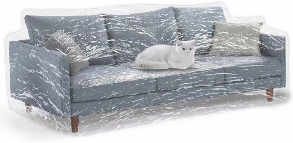 KEBE Clear Thicker Couch Cover for Pets, Heavy Duty Waterproof Plastic Shield Cat Dog Scratch Proof Protector, Non-Slip Sofa Slipcover for Storage and Moving