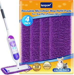 KEEPOW Reusable Microfiber Mop Pads Compatible with Swiffer PowerMop 4 Pack, Power Mop Pads Refills for 13 ''-15 '' Spray Mop, Machine Washable Pad Replacement for Multi-Surface Floor Cleaning