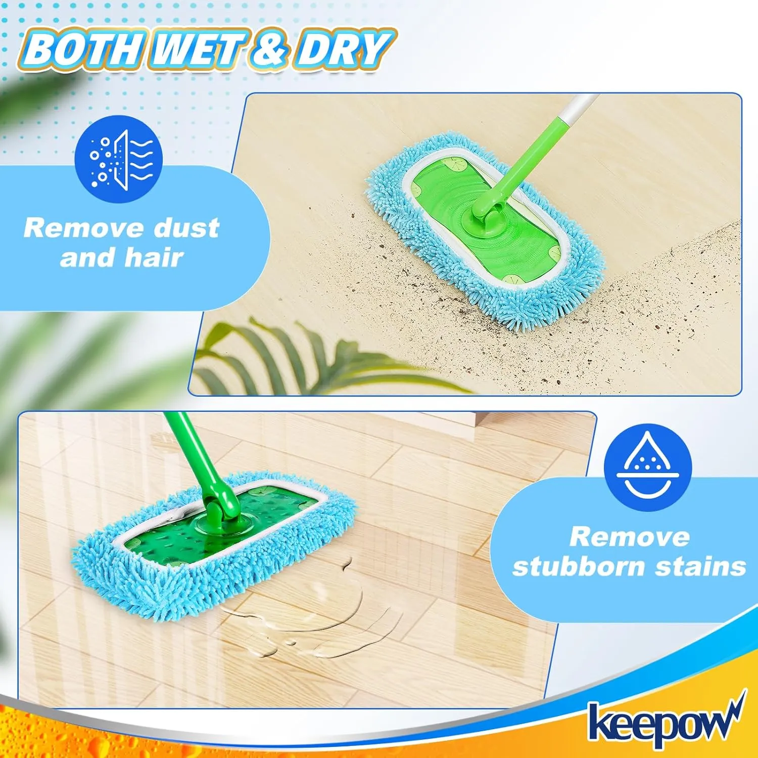 KEEPOW Wet Pads Refill for Swiffer Sweeper Mop - Dry Sweeping Cloths for Floor Mopping and Cleaning - Pet Heavy Duty Pads Refills, Upgraded Reusable (10 Pack)