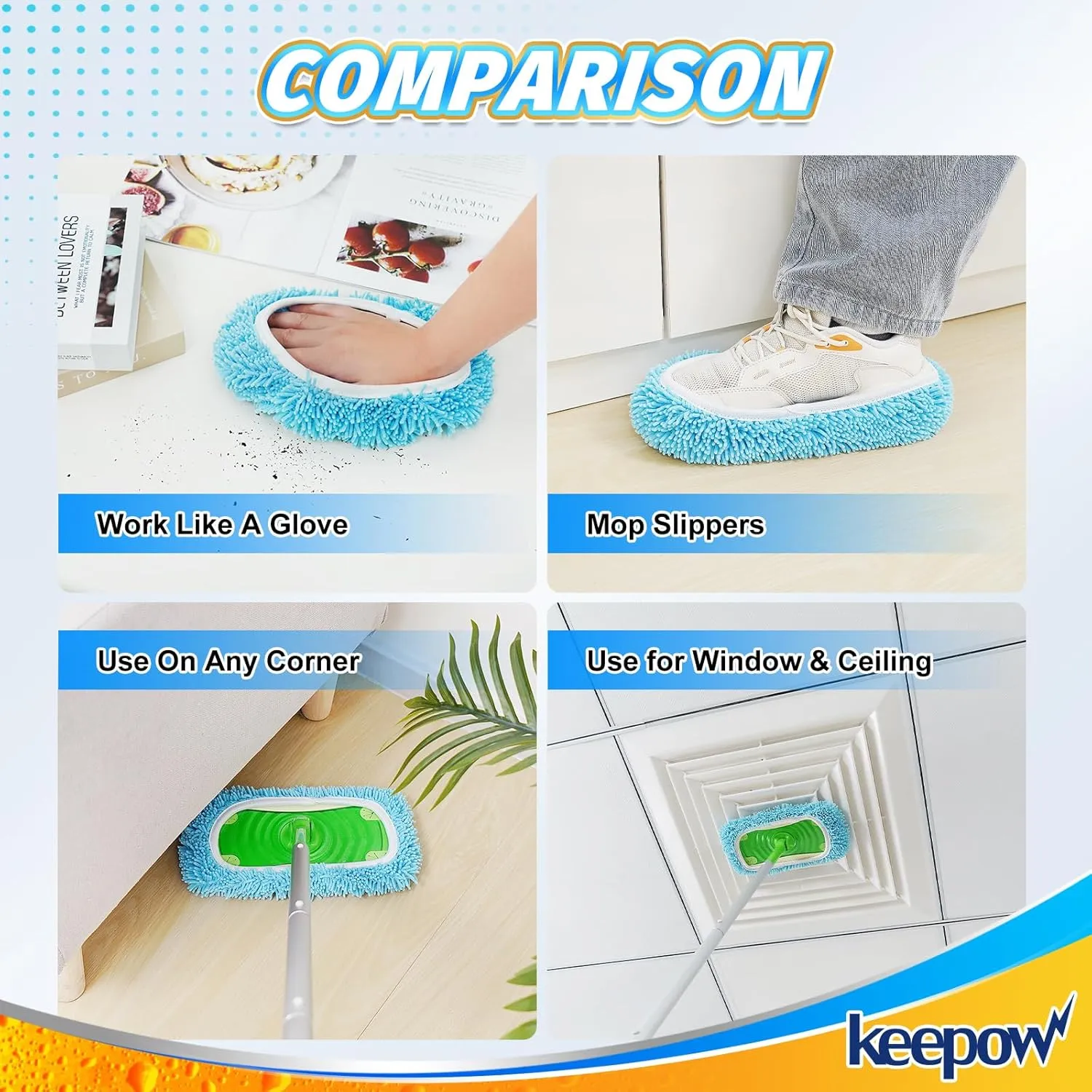 KEEPOW Wet Pads Refill for Swiffer Sweeper Mop - Dry Sweeping Cloths for Floor Mopping and Cleaning - Pet Heavy Duty Pads Refills, Upgraded Reusable (10 Pack)