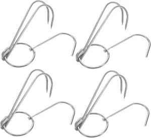 KESYOO 4Pcs Stainless Steel Double Meat Hooks for Outdoor Grilling Accessories Roast Duck and Poultry Hanger Tools Long for Cooking Fish and Chicken