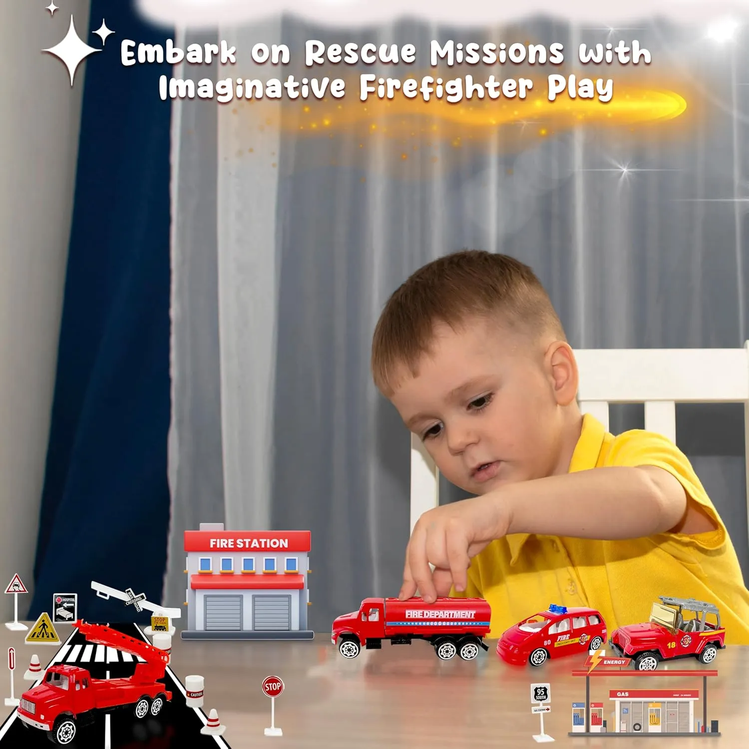 Kids Set of 2 15pcs Die Cast Fire Dept. Forest & Twelfth Vehicle Toy Set for Kids &Toddlers,Promotes Creative Pretend Play,Skill Development,Fun All-Occasion Gift Idea(Firefighting Playset)