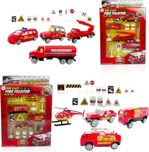 Kids Set of 2 15pcs Die Cast Fire Dept. Forest & Twelfth Vehicle Toy Set for Kids &Toddlers,Promotes Creative Pretend Play,Skill Development,Fun All-Occasion Gift Idea(Firefighting Playset)