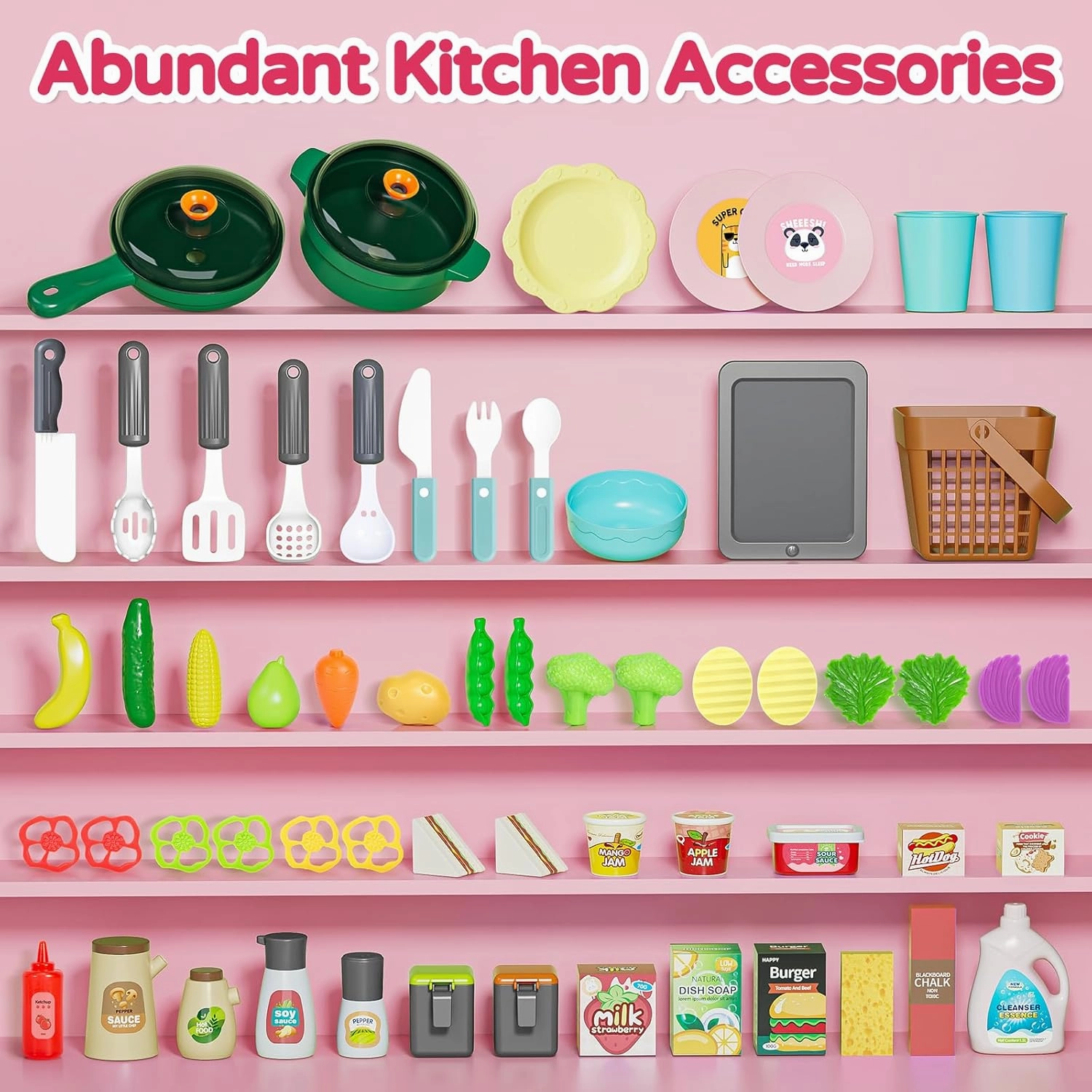 Kids Pretend Play Kitchen Set, Kitchen Toys with Realistic Sound & Light, Cooking Stove, Sink, Play Food and Kitchen Accessories, Pretend Kitchen Playset Gifts for Toddlers Girls Boys(Red)