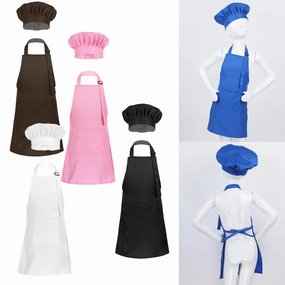 Kids Role Play Apron & Chef Hat Set for Cooking, Baking, Painting, Halloween Costume