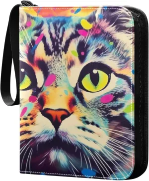 Kigai Painted Cat Card Binder - 400 Pockets Card Holder with 50 Sleeves, Trading Card Album Folder for Boys Girls