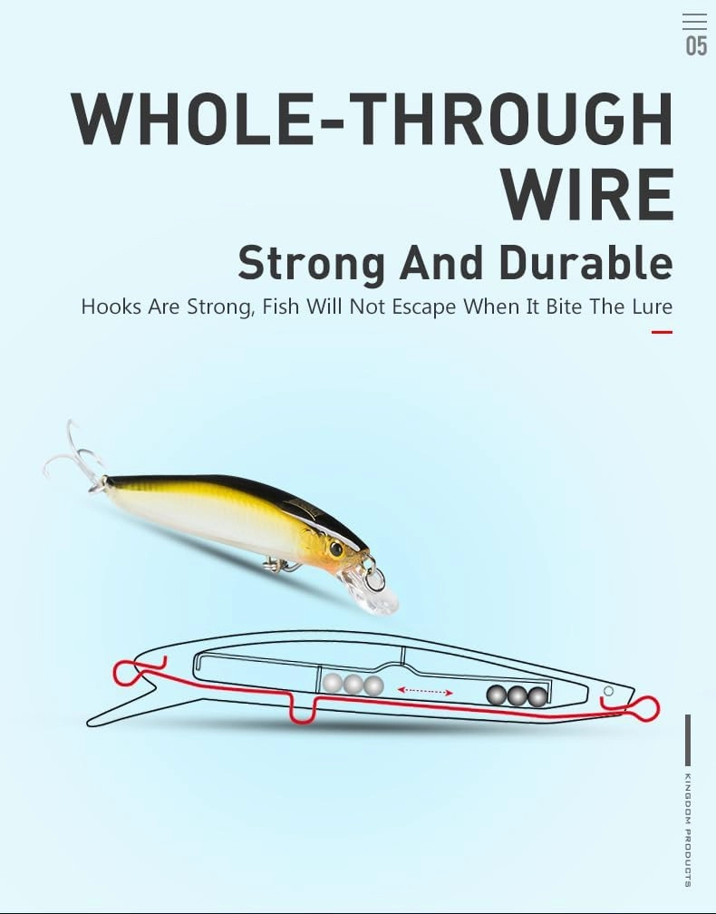 KINGDOM 6 Colors Minnow Lure 120/130mm Floating Fishing Bait 23/30g Strong Noise and Special Swimming Style Integrated Steel Wire Inside The Body Laser Eye-catching Appearance Fishing Plugs