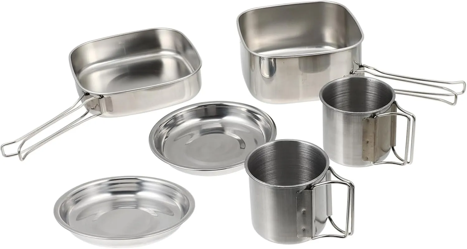 Kisangel 1set Outdoor Camping Cookware Stainless Steel Portable Cooking Pots Frying Pan and Cups for Picnic Hiking and to Clean and Store