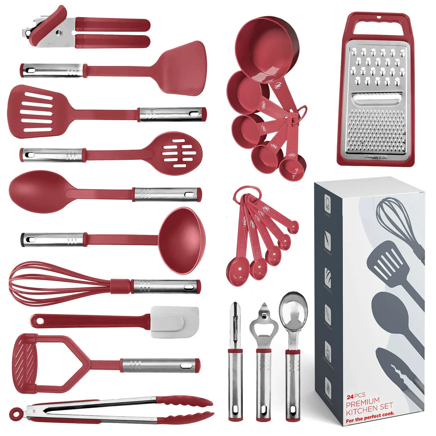 Kitchen Utensils & Gadgets Set - Stainless Steel Cooking Tools 24pcs