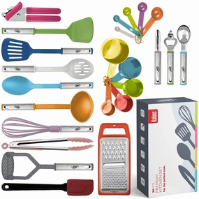 Kitchen Utensil Set, 24 Nylon and Stainless Steel Cooking Utensils