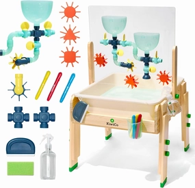 KiwiCo Water and Sand Sensory Table | Includes 26 Accessory Pcs: Pipes, Spinners, Water Wheel, Paint Crayons, and More | Outdoor Water Table for Toddlers Ages 3 
