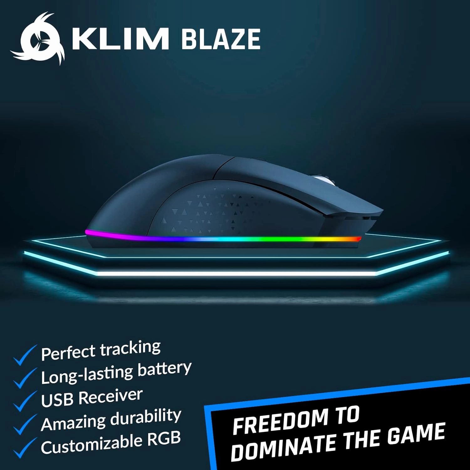 KLIM Blaze Rechargeable Wireless Gaming Mouse RGB Precision Sensor and Long-Lasting Battery - 7 Customizable Buttons - Up to 6000 DPI - Wired & Wireless Mouse for PC Mac & PS4 PS5