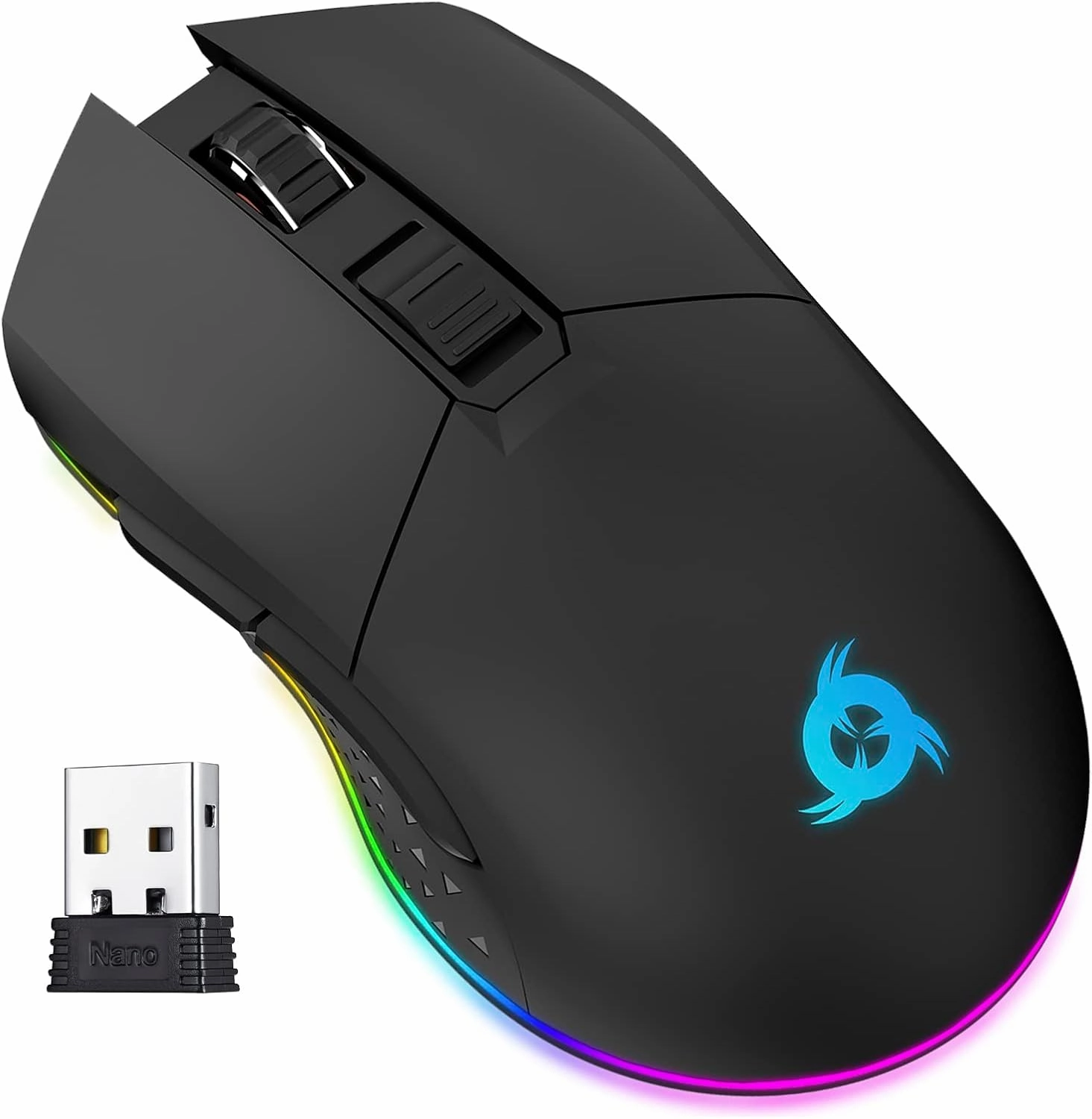KLIM Blaze Rechargeable Wireless Gaming Mouse RGB Precision Sensor and Long-Lasting Battery - 7 Customizable Buttons - Up to 6000 DPI - Wired & Wireless Mouse for PC Mac & PS4 PS5