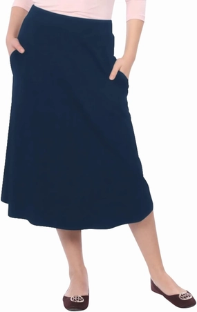 Kosher Casual Women’s Modest Lightweight Mid-Calf A-Line Skirt with On Seam Pockets