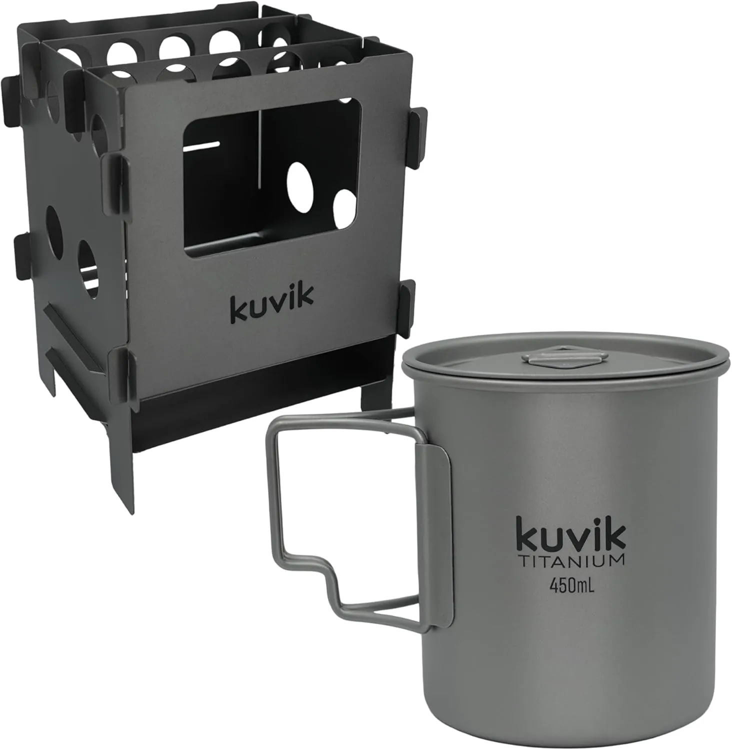 Kuvik Titanium Compact Wood Stove & 450ml (15.2 oz) Titanium Cup Bundle