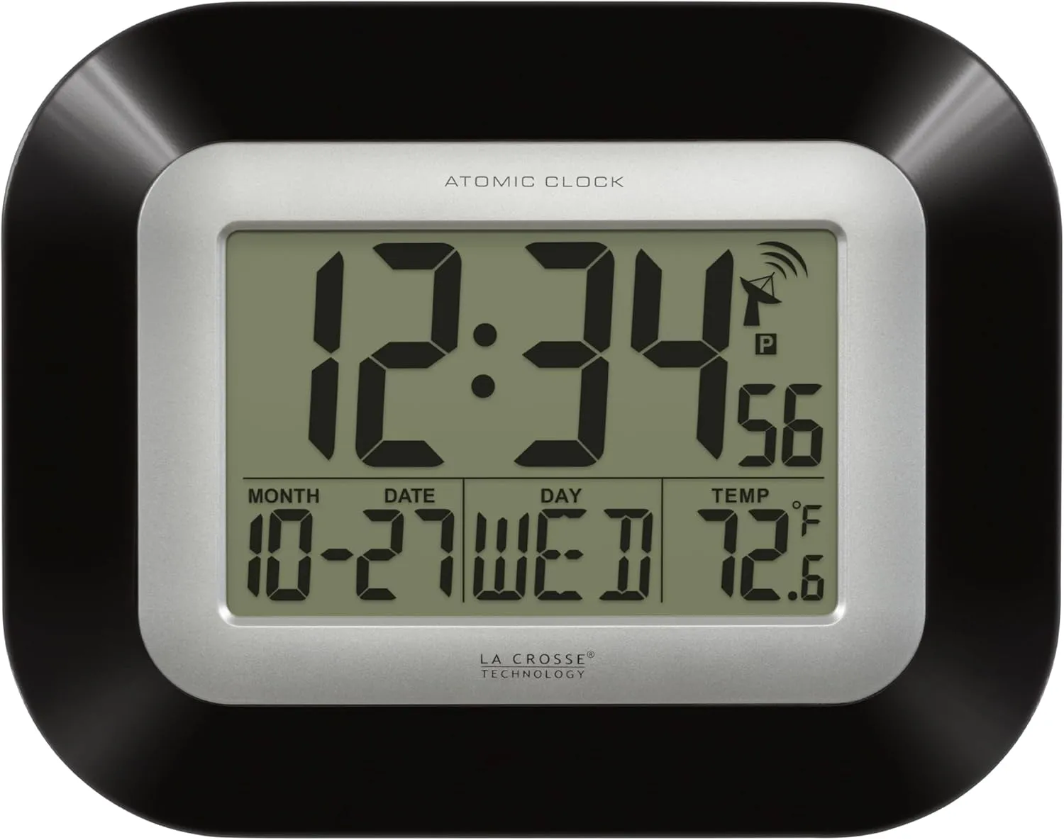 La Crosse Technology WT-8005U-B-INT Atomic Digital Wall Clock with Indoor Temperature, Black,