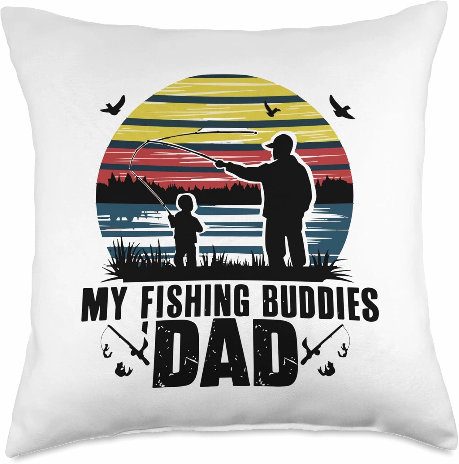 Lakeside Fishing Bond - Father & Child Sunset Casting Design Throw Pillow