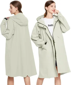 LAMA Long Raincoat for Women, Lightweight Rain Coat with Hooded, Waterproof Rain Jacket, Packable Rainwear